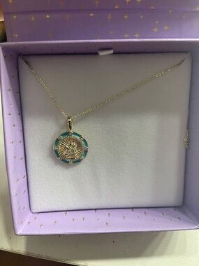 Melinda Maria Gold Saint Necklace with Turquoise Enamel